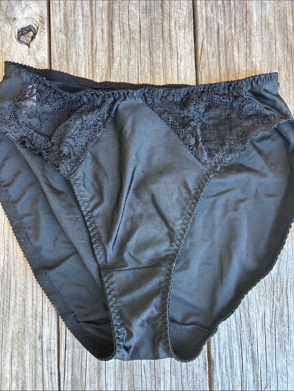 Vtg 90s Ralph Lauren Black Lace Trim High Cut Bikini Panties Large with FLAW